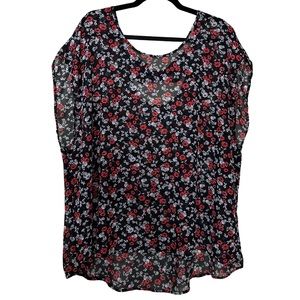 Torrid Floral Skulls SemiSheer Cap Sleeve Lightweight Cutout Bow Back Blouse Top